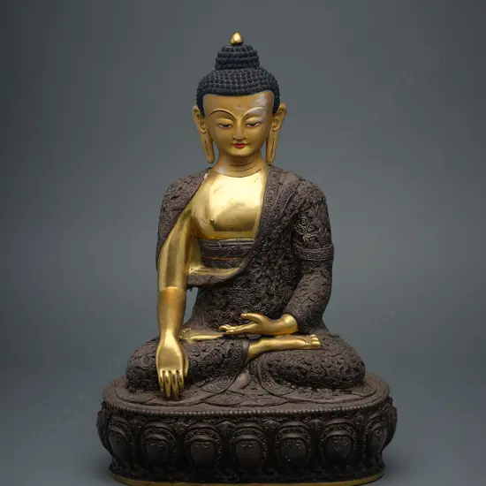A white metal alloy/brass/gilt/paint Buddha figure - Tibet/China?,